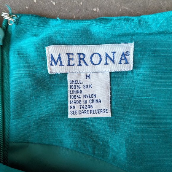 Vintage Merona Teal Green Silk Mini Sheath Dress medium - Picture 8 of 10